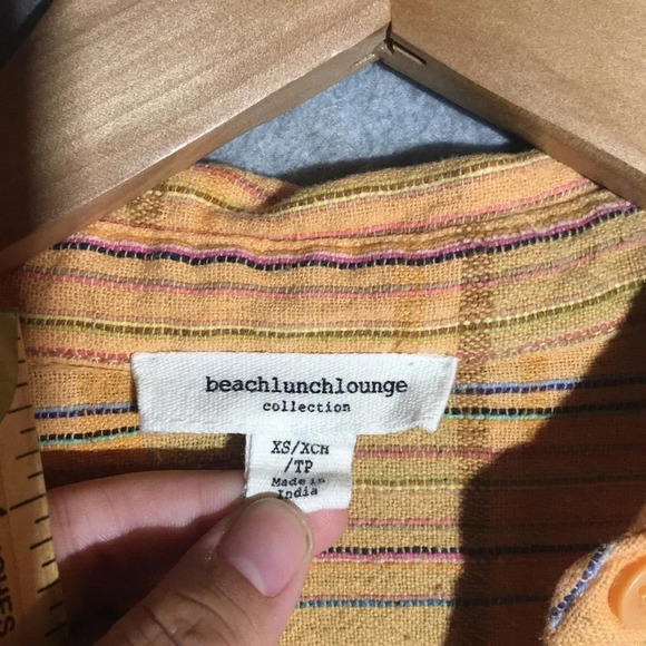 Womens Beachlunchlounge Shirt Button Up Plaid Summer Spring Beachy Cotton - Picture 3 of 5